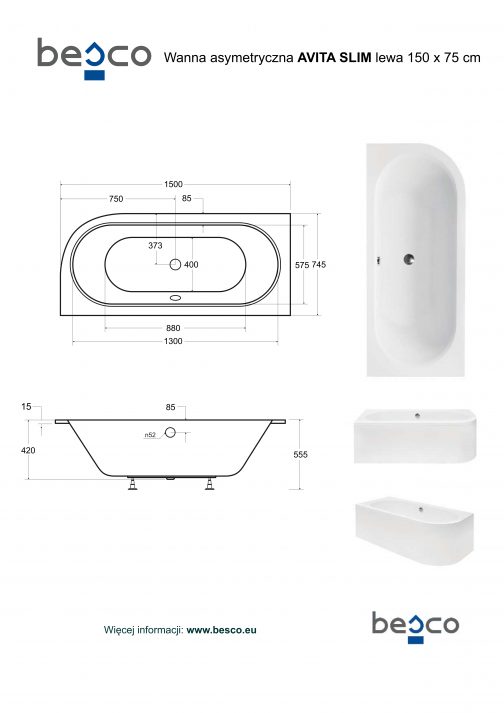BESCO AVITA SLIM WANNA ASYMETRYCZNA - obrazek 4