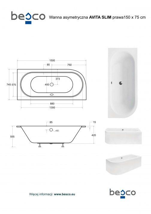 BESCO AVITA SLIM WANNA ASYMETRYCZNA - obrazek 5