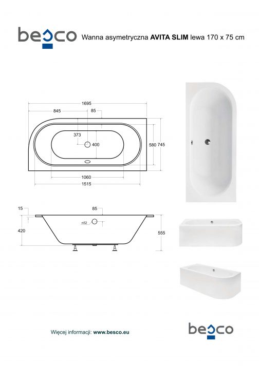 BESCO AVITA SLIM WANNA ASYMETRYCZNA - obrazek 8