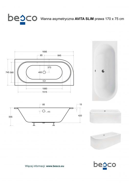 BESCO AVITA SLIM WANNA ASYMETRYCZNA - obrazek 11