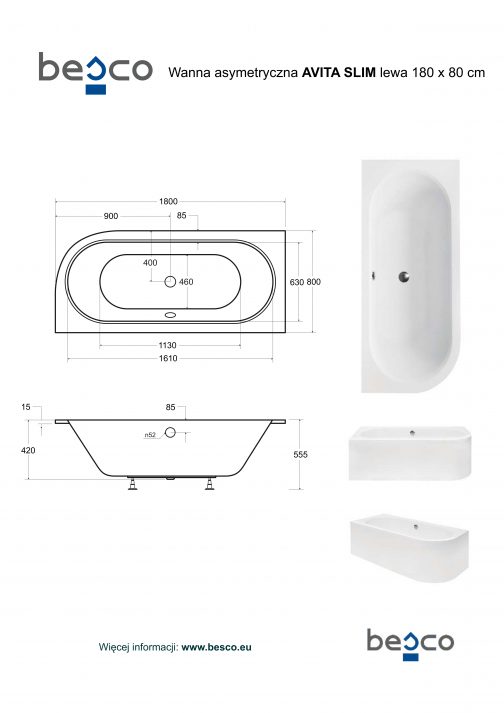 BESCO AVITA SLIM WANNA ASYMETRYCZNA - obrazek 9