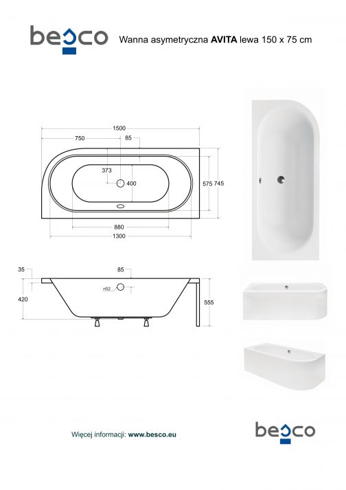 BESCO AVITA WANNA ASYMETRYCZNA - obrazek 6