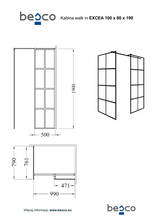 BESCO EXCEA KABINA PRYSZNICOWA WALK IN - obrazek 3