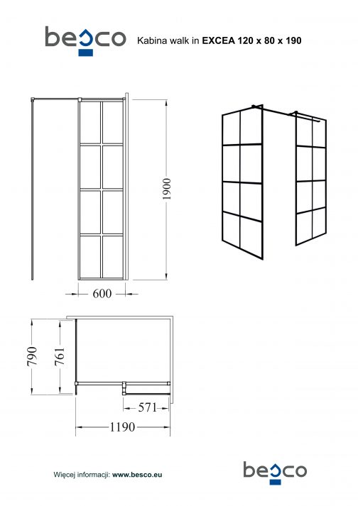 BESCO EXCEA KABINA PRYSZNICOWA WALK IN - obrazek 5
