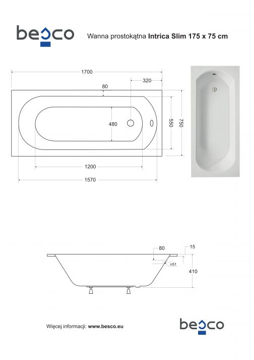 BESCO INTRICA SLIM WANNA PROSTOKĄTNA - obrazek 5