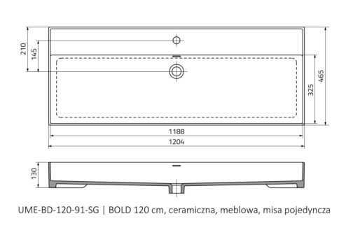 ORISTO BOLD UMYWALKA MEBLOWA CERAMICZNA 60 cm, 80 cm, 120 cm - obrazek 6