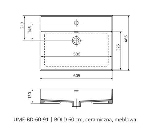 ORISTO BOLD UMYWALKA MEBLOWA CERAMICZNA 60 cm, 80 cm, 120 cm - obrazek 2