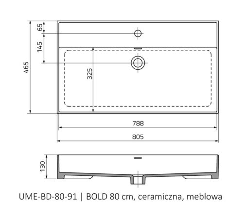 ORISTO BOLD UMYWALKA MEBLOWA CERAMICZNA 60 cm, 80 cm, 120 cm - obrazek 4