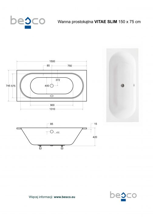 BESCO VITAE SLIM WANNA PROSTOKĄTNA - obrazek 3