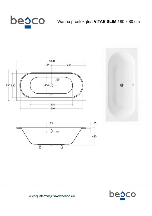 BESCO VITAE SLIM WANNA PROSTOKĄTNA - obrazek 5