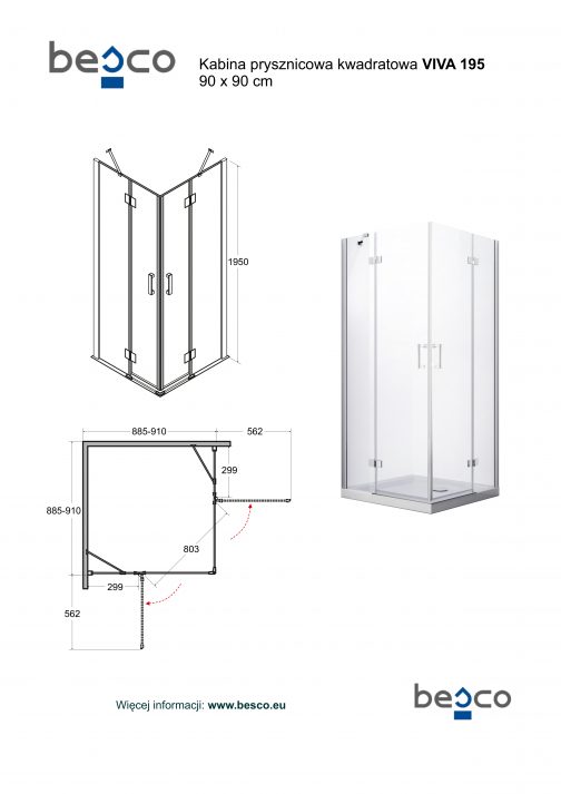 BESCO VIVA 195 KABINA PRYSZNICOWA KWADRATOWA - obrazek 3