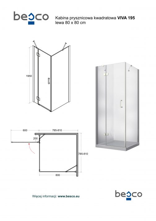 BESCO VIVA 195 KABINA PRYSZNICOWA KWADRATOWA - obrazek 3