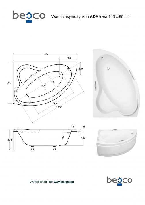 BESCO ADA WANNA ASYMETRYCZNA - obrazek 3