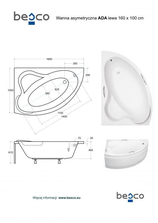 BESCO ADA WANNA ASYMETRYCZNA - obrazek 4