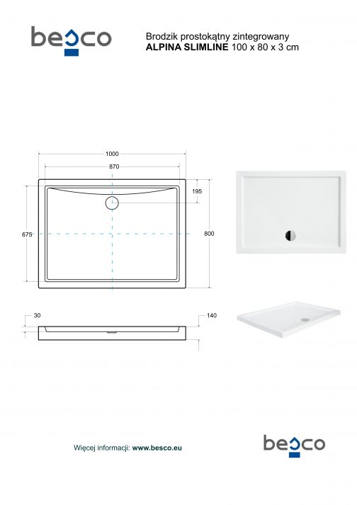 BESCO ALPINA SLIMLINE BRODZIK PRYSZNICOWY PROSTOKĄTNY - obrazek 4
