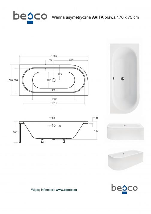 BESCO AVITA WANNA ASYMETRYCZNA - obrazek 9