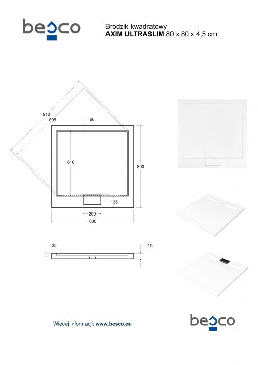 BESCO AXIM ULTRASLIM BRODZIK PRYSZNICOWY KWADRATOWY - obrazek 6