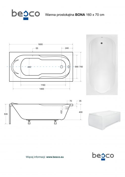 BESCO BONA WANNA PROSTOKĄTNA - obrazek 6