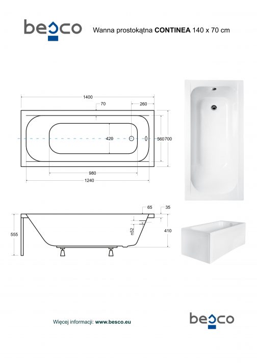 BESCO CONTINEA WANNA PROSTOKĄTNA - obrazek 5
