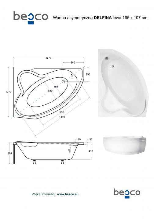 BESCO DELFINA WANNA ASYMETRYCZNA - obrazek 3