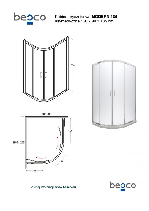 BESCO MODERN 185 KABINA PRYSZNICOWA ASYMETRYCZNA - obrazek 3