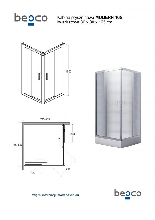 BESCO MODERN 165 KABINA PRYSZNICOWA KWADRATOWA - obrazek 2