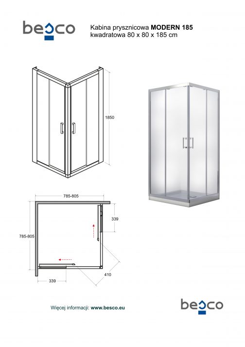 BESCO MODERN 185 KABINA PRYSZNICOWA KWADRATOWA - obrazek 2