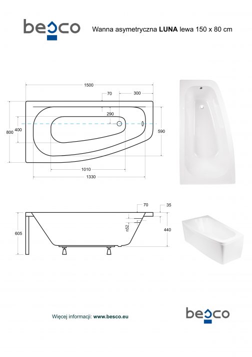 BESCO LUNA WANNA ASYMETRYCZNA - obrazek 5