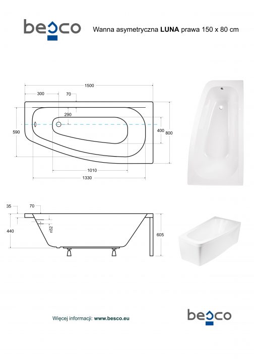 BESCO LUNA WANNA ASYMETRYCZNA - obrazek 6