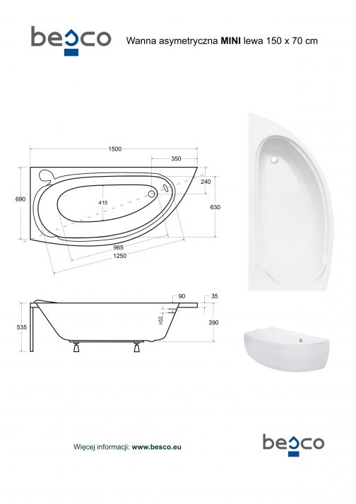 BESCO MINI WANNA ASYMETRYCZNA - obrazek 3