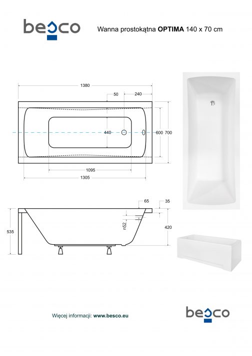 BESCO OPTIMA WANNA PROSTOKĄTNA - obrazek 4