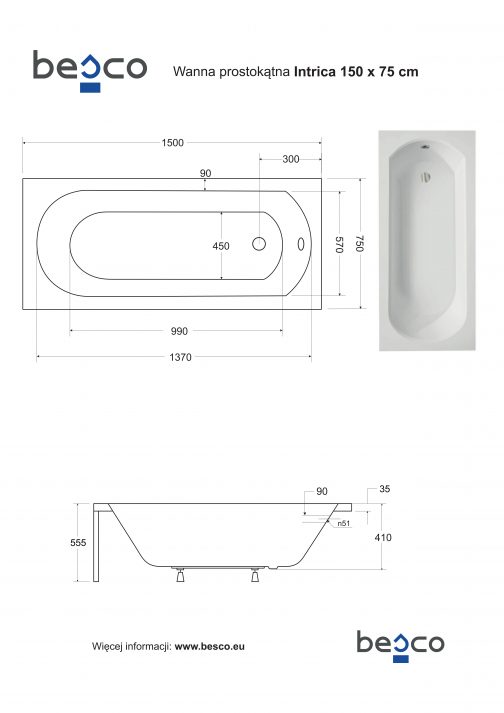 BESCO INTRICA WANNA PROSTOKĄTNA - obrazek 3