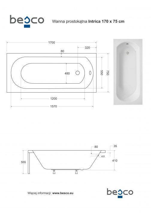 BESCO INTRICA WANNA PROSTOKĄTNA - obrazek 5