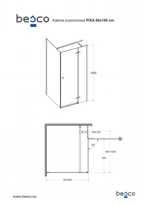 BESCO PIXA KABINA PRYSZNICOWA PROSTOKĄTNA - obrazek 3