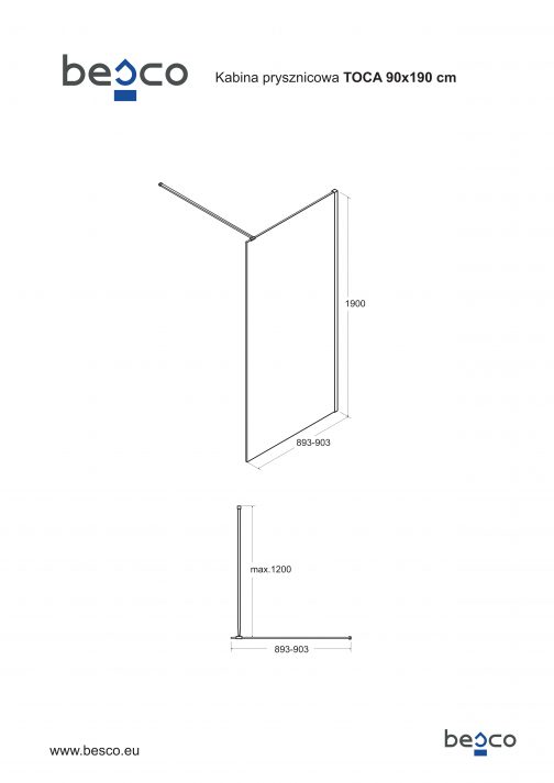 BESCO TOCA KABINA PRYSZNICOWA WALK IN - obrazek 3
