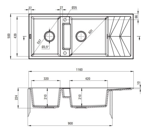 DEANTE MAGNETIC Zlewozmywak granitowy magnetyczny 2-komorowy z ociekaczem - obrazek 8