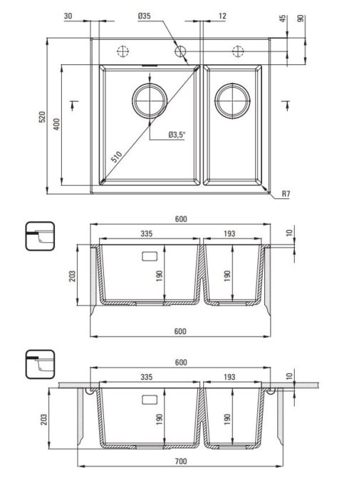 DEANTE ERIDAN Zlewozmywak granitowy 1.5-komorowy 600x520x203 - obrazek 9