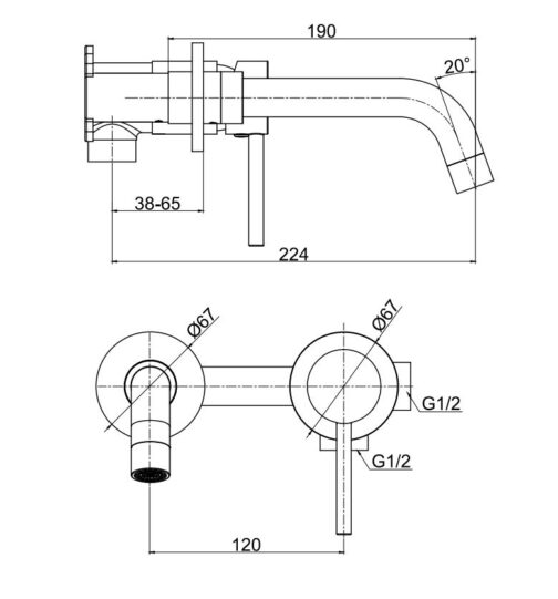 FDESIGN FLUSSO Bateria umywalkowa podtynkowa kompletna złoty połysk FD1-FLS-3PA-55 - obrazek 3